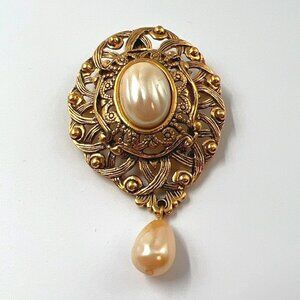 Pearl Gold Brooch Women Fashion Jewelry Dangle Drop